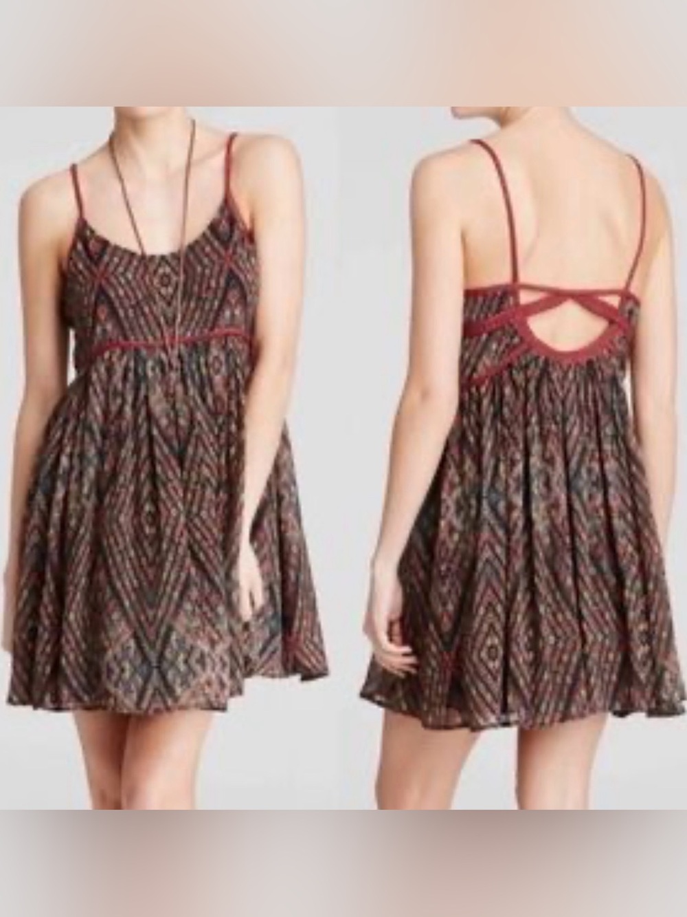 Free People Periscopes In the Sky Baby Doll Diamond Geometric Mini Dress Sz S